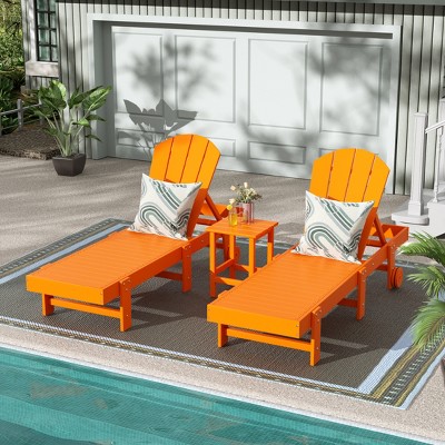 WestinTrends Malibu 3 Piece Poly Reclining Chaise Lounge With Wheels
