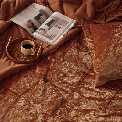 Rust Velvet Twin/Twin XL Quilted Duvet Cover Set with Pillow