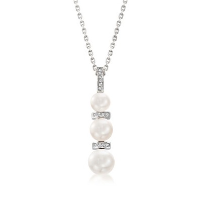 Ross-Simons 6-8.5mm Cultured Pearl and .10 ct. t.w. Diamond Necklace in Sterling Silver Size 18