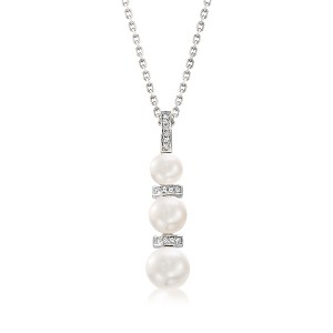 Ross-Simons 6-8.5mm Cultured Pearl and .10 ct. t.w. Diamond Necklace in Sterling Silver Size 18 - 1 of 4