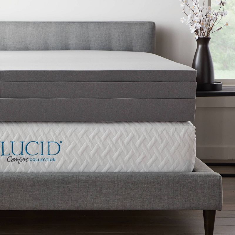 Comfort Collection 3" Charcoal and Aloe Infused Memory Foam Mattress Topper - Lucid, 6 of 9