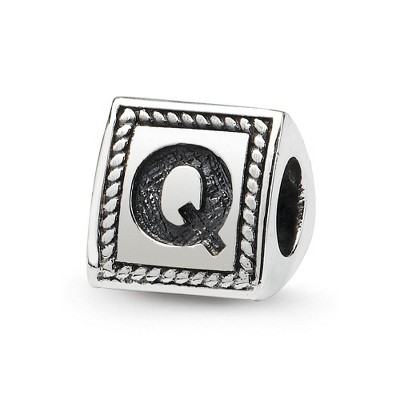 Black Bow Jewelry Triangle Block, Letter Q Sterling Silver Bead Charm