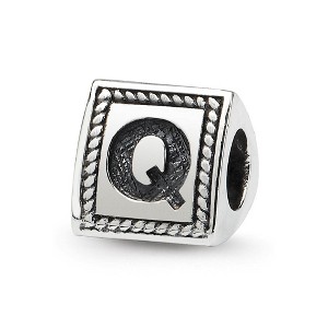 Black Bow Jewelry Triangle Block, Letter Q Sterling Silver Bead Charm - 1 of 3