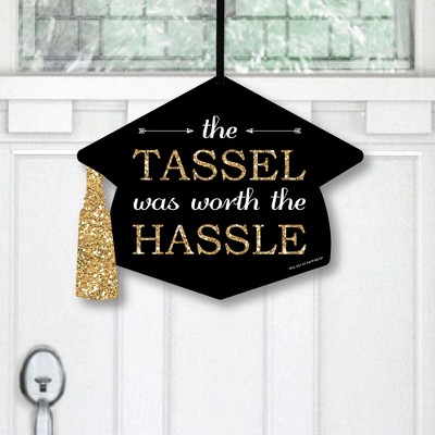 Big Dot of Happiness Tassel Worth The Hassle - Gold - Hanging Porch Graduation Party Outdoor Decorations - Front Door Decor - 1 Piece Sign