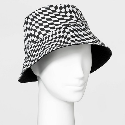 Women's Reversible Warped Check Pattern Bucket Hat - Wild Fable™ Black/White