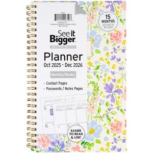 PlanAhead 2026 Planner - 8.75"x5.75" 15 Month Weekly & Monthly Academic Planner Notebook w Tab, Fashion Floral Design- Spiral Agenda for School/Work - 1 of 4