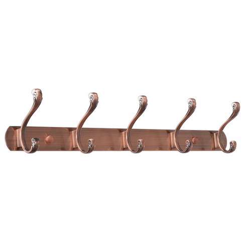Unique Bargains Dual Wall Mounted Coat Rack Stainless Steel Base Hooks and  Hangers Vintage Copper 5 Hooks