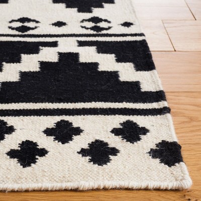 Black and Ivory Geometric Wool 8' x 10' Flat Woven Rug