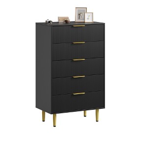 Dresser for Bedroom, Fluted Dressers & Chest of Drawers, Wooden Storage Organizer with Gold Metal Handles & Legs for Living Room, Entryway - 1 of 4