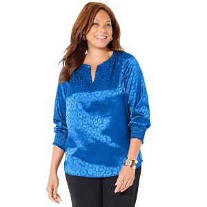 Catherines Satin Jacquard Peasant Blouse - 1 of 4