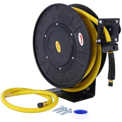 Air Hose Reel 3/8 In 50 Ft Retractable Hybrid Hose Heavy Duty Steel Air Compressor Hose Reel Max 300PSI Quick Coupler Swivel For Ceiling Wall Mount