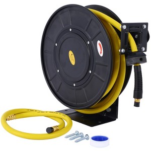 Air Hose Reel 3/8 In 50 Ft Retractable Hybrid Hose Heavy Duty Steel Air Compressor Hose Reel Max 300PSI Quick Coupler Swivel For Ceiling Wall Mount - 1 of 4