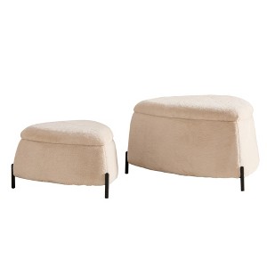 Cesicia 2Pcs Upholstered Storage Ottoman Set, Faux Fur Foot Stool, Side Table With Reversible Lid, for Living Room Bedroom - 1 of 4