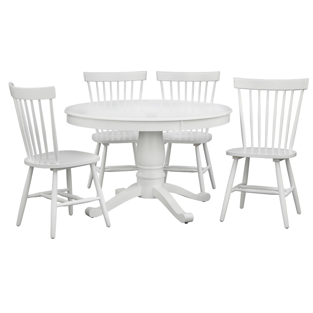 Photos - Dining Table 5pc Kale Pedestal Dining Set - White - Buylateral: Rubberwood, Round Top, 4 Chairs Included