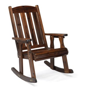 Karl Home | 28 in. Solid Wood Slat Back Outdoor Rocking Chair with Cushion - 1 of 4