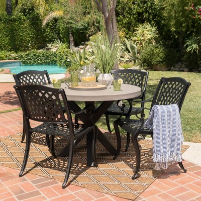 GDFStudio Baja Outdoor Transitional Aluminum and Lightweight Concrete 5 Piece Dining Set
