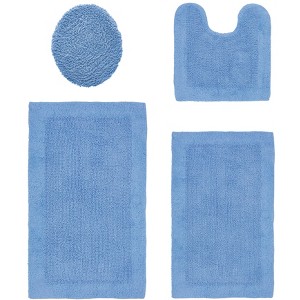 Edge Bath Rug 100% Premium Cotton Ultra-Soft Water Absorbent Tufted Solid Reversible 4 Piece Bathroom Rug Set for Machine Washable Bathmat - 1 of 2