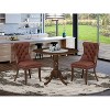 3-Piece Antique Walnut Finish Solid Wood Top-Round Upholstered Dining Room Set -Seats 4 - 2 of 4