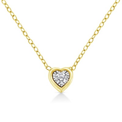 10K Yellow Gold Plated Silver Diamond Pendant Necklace