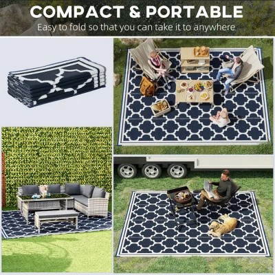 LunaLulinlk 9' x 18' Waterproof Plastic Straw Rug, Portable RV Camping Rugs with Carry Bag, Large Floor Mat