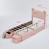 Kumasinova Full/Twin Size Bed Frame,Double Petal/Bear Ears/Crown Headboard,LED Lights&2 Storage Drawers/2 Storage Stools/Bed-End Storage Pocket,Pink - 2 of 4