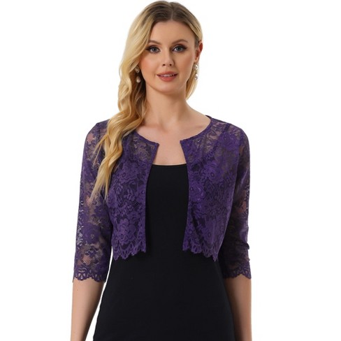 Allegra K Women's Elegant 3/4 Sleeve Sheer Floral Lace Cropped Bolero Shrugs - image 1 of 4