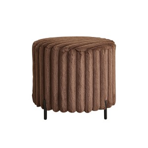 Vynxaria 22" Wide Faux Fur Round Pouf Ottoman - Black Metal Legs, Stylish & Comfortable - 1 of 4