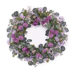 Mixed Daisy Floral and Thistle Wreath 22"D - 1 of 1
