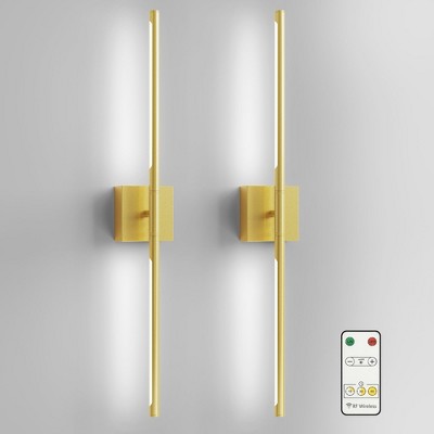 YANSUN 2-Light Gold Dimmable Timing LED Wall Sconce with Remote Control, Wireless Installation, USB Charging (2-Pack)  Gold