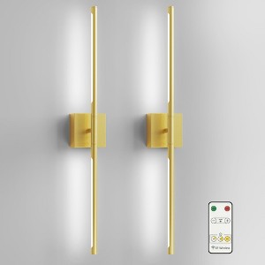 YANSUN 2-Light Gold Dimmable Timing LED Wall Sconce with Remote Control, Wireless Installation, USB Charging (2-Pack)  Gold - 1 of 1