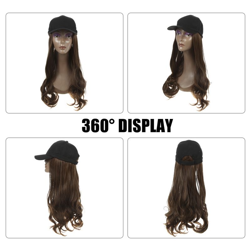 Unique Bargains Baseball Cap with Hair Extensions Curly Wavy Wig 22" Hairstyle Adjustable Wig Hat for Woman Light Brown, 2 of 5