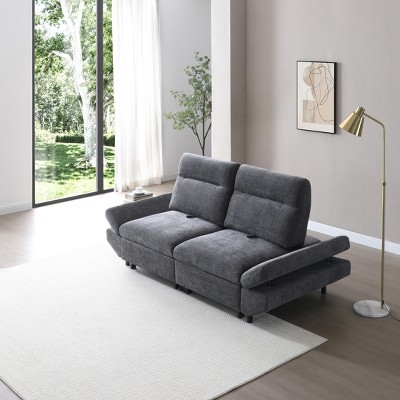 GDFStudio Eric 85" Fabric Pull-Out Sleeper Sofa with Adjustable Armrest and Backrest, Grey