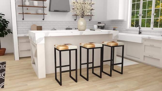 Industrial Cowhide and Metal Bar Height Stool Brown - Olivia &#38; May, 2 of 29, play video