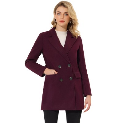 INSPIRE CHIC Women's Notch Lapel Double Breasted Belted Mid Long Outwear Winter Coat