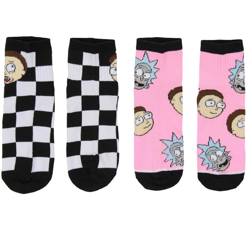 Rick and Morty Men's Face Expressions Print Checkered Quarter Crew Socks 2 Count Multicoloured, 2 of 6