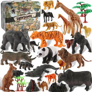 30-Piece Jumbo Safari Animal Toys Set with Metal Storage Box, 6-Inch Realistic Wild Zoo Figurines for Kids Ages 3-7 - 1 of 4