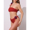 INSPIRE CHIC Women's 3D Rose Floral One Shoulder Ribbed Bikini Sets, Triangle Bottoms Swimwear Bathing Suits 1 Set - 2 of 4