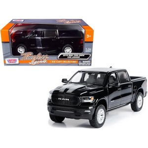 2019 RAM 1500 Laramie Crew Cab Pickup Truck Black with Silver Stripes 1/24 Diecast Model Car by Motormax - 1 of 4