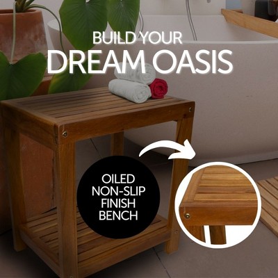 Nordic Teak 18" Natural Shower and Bath Spa Bench with Shelf