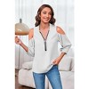 Imily Bela Women's V-neck Lantern Sleeve Shirt with Half-Zip and Off-Shoulder Casual Top - 2 of 4