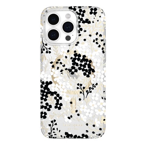 Kate Spade New York Apple iPhone 15 Pro Max Protective Case with MagSafe -  Black & White Floral with Gems