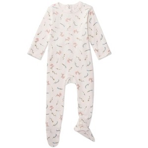 MiniMe Baby and Toddler Girls Mini-Ribbed 100% Cotton Floral Footie with Foldover Hand Covers - 1 of 4