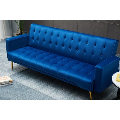 Vynxaria Velvet Sofa Bed - Stylish & Compact with Golden Metal Legs for Small Spaces