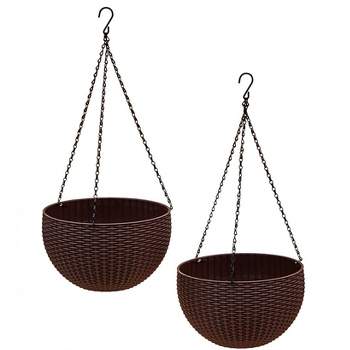 The Lakeside Collection Hanging Basket Planter Pots with Metal Chains - Set of 2