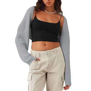 Womens Sweater Bolero Open Front Cropped Sweater Cardigan Long Sleeve Rib Knit Tops Cropped Cardigan Shrugs for Sleeveless Dress - 1 of 4