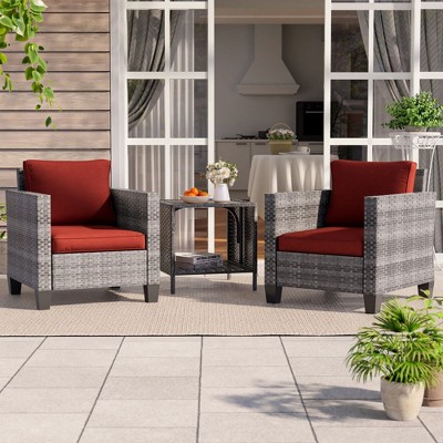Sonkuki 3-Piece Patio Sofa Set Outdoor Wicker Rattan Furniture Set Conversation Set with Side Table, Cushions