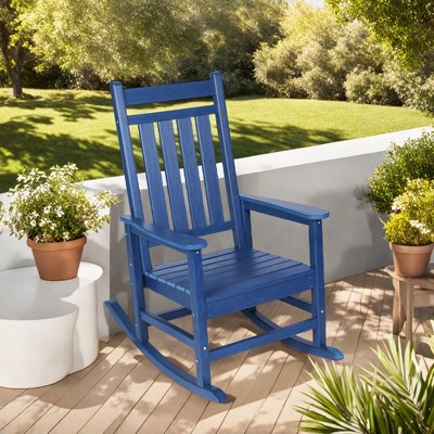 FURNIinspire Patio Accent Chairs Outdoor Rocking Chair, Oversized Rocking Chair, All Weather Resistant Porch Rocker, Blue, 35.04"*25.9"*41.34"