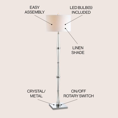 Francine 60" Crystal Chrome Floor Lamp with White Drum Shade