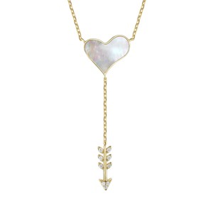 Guili 14k Gold Plated Sterling Silver Cubic Zirconia & Mother of Pearl Cupid?s Arrow Heart Y-Necklace, a romantic and timeless treasure. - 1 of 2