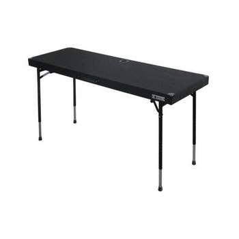 Odyssey 60" Wide x 20" Deep Multipurpose Foldable Work Surface Carpeted DJ Table with Height Adjusting Legs, Cable Port Hole, and Handle, Black